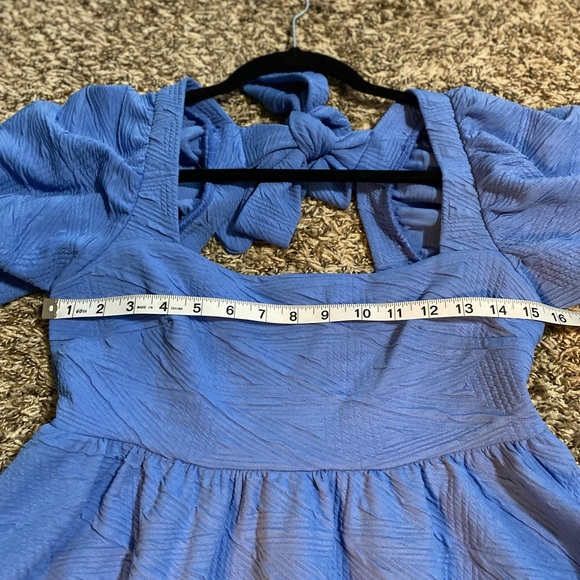 Free people violet puff sleeve mini dress sky blue S - Picture 9 of 11